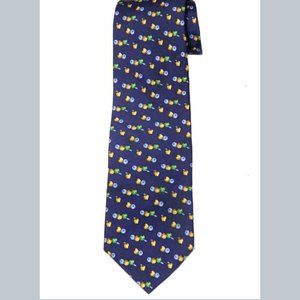 Brooks Brothers Italian Silk Tie Blue Green Gold Apples Pattern Men's